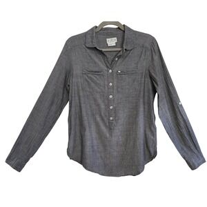 Obey Propaganda Womens M Chic Gray Cotton Braided Trim Button Up Chambray Shirt
